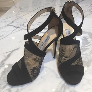 Jimmy Choo black suede and lace bootie